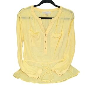 Michael Kors XL Yellow Cotton Gauze Drawstring Waist Tunic Blouse Long Sleeve